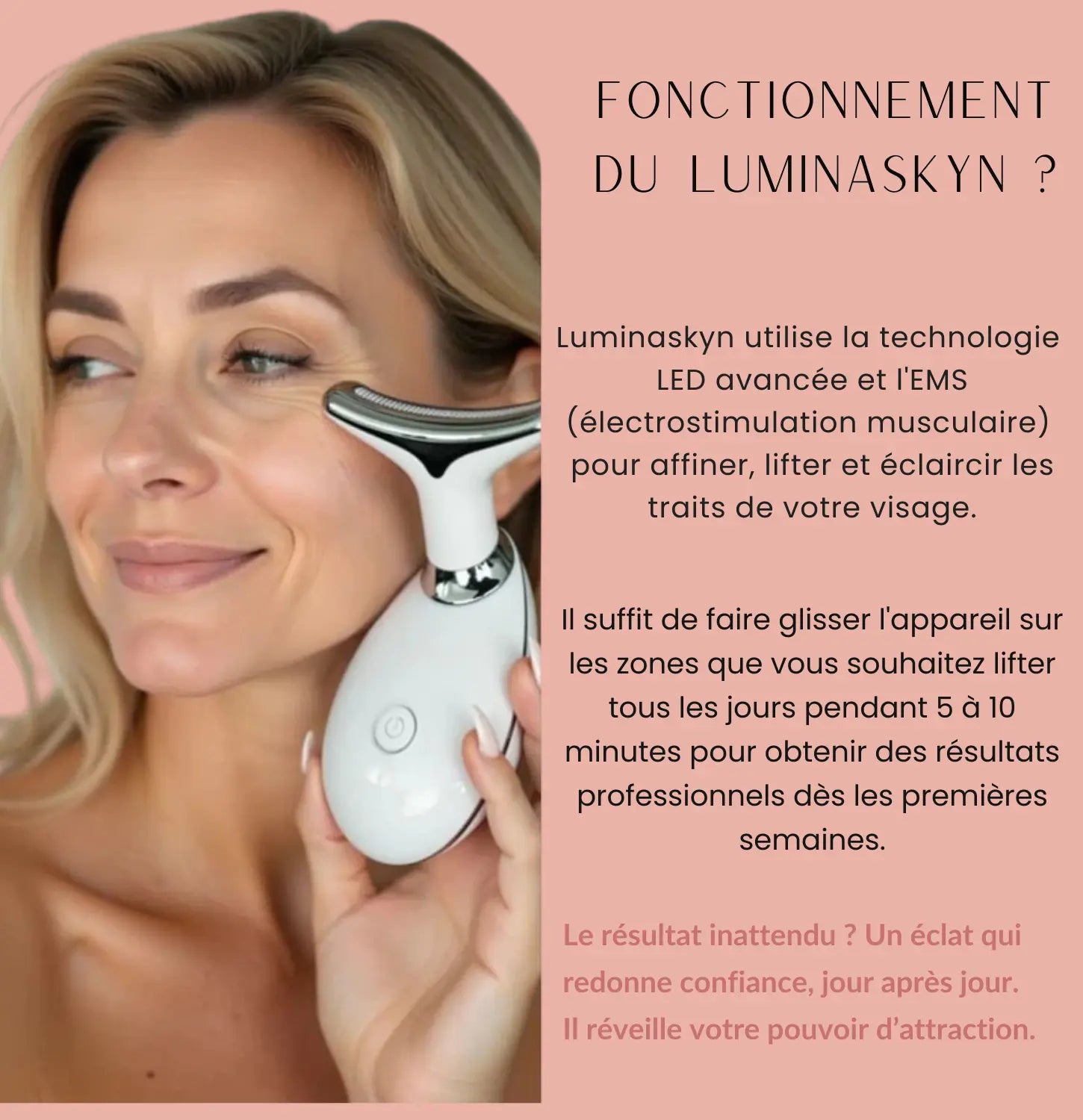 LUMINASKYN – Masseur Anti-Âge Lift & Glow – Soin Visage Premium - 7 Leds & EMS