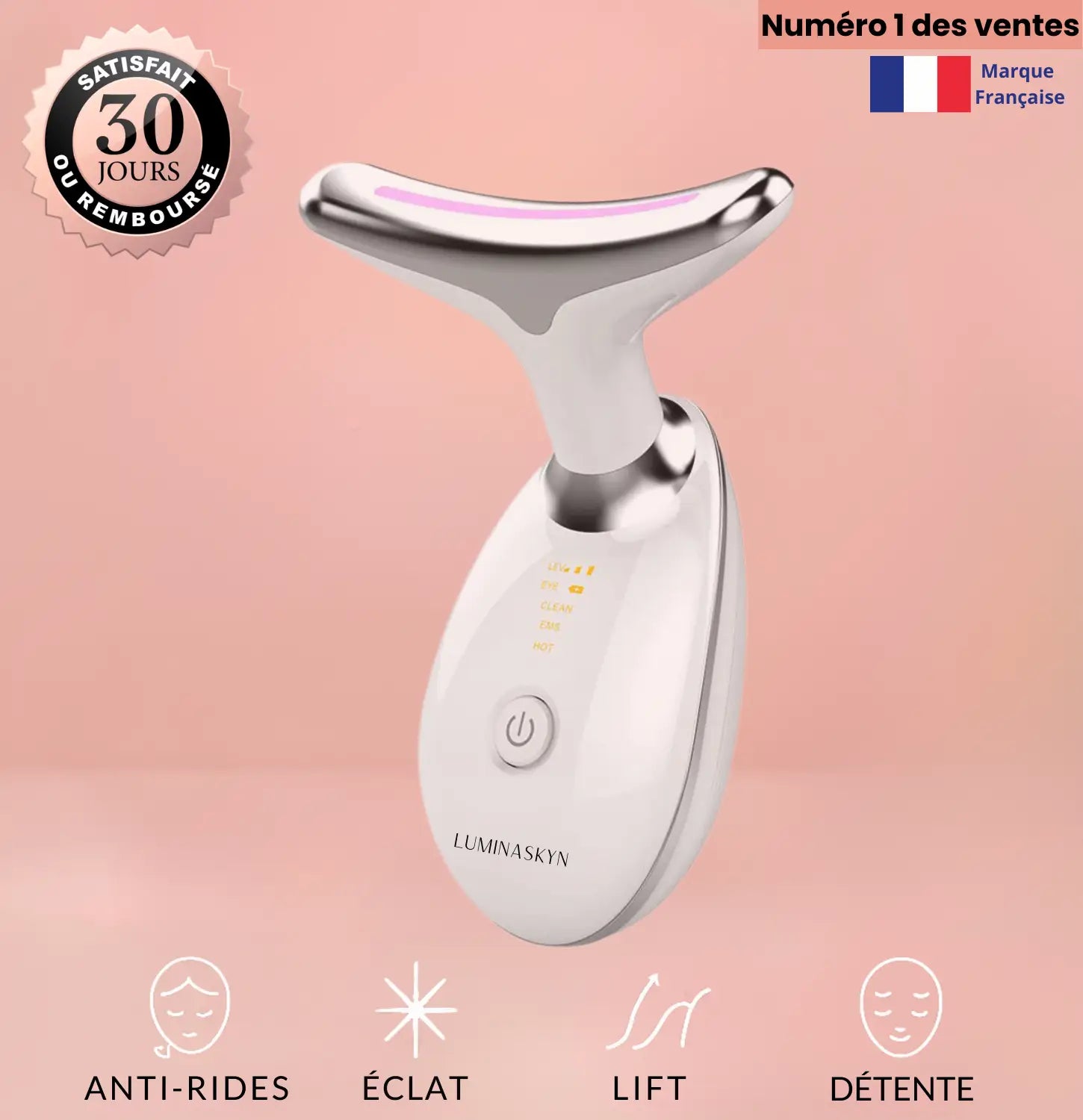 LUMINASKYN – Masseur Anti-Âge Lift & Glow – Soin Visage Premium - 7 Leds & EMS